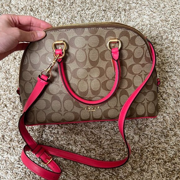 Coach Signature Katy Satchel in Khaki Electric Pink - Picture 4 of 10